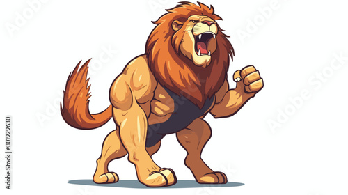 Strong lion animal showing his muscles mascot logo di
