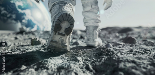 Astronaut's boot on the moon with Earth in the background