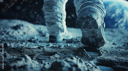 Astronaut's boot on the moon with Earth in the background