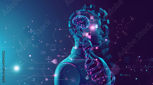 Artificial intelligence development in healthcare science and technology illustration. Medical treatment aided hi tech for future properly care. Artificial intelligence.