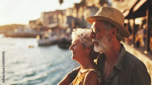 A retired couple traveling the world, highlighting the joys of financial freedom in retirement. Copy Space