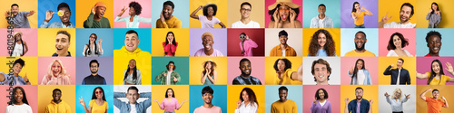 Showcasing joy and diversity, this collage spotlights multiracial and multiethnic faces, each infectious with happiness, forming an international tapestry of people