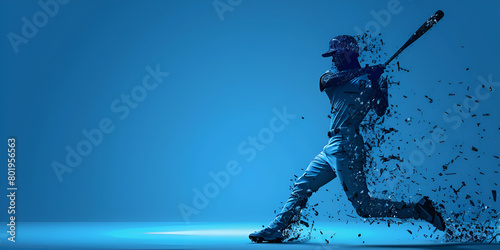 Baseball player, blue uniform, swinging bat, hitting ball, light painting, sketch, Caucasian man, playing baseball, studio silhouette, isolated background, sports, athlete, baseball game, professional