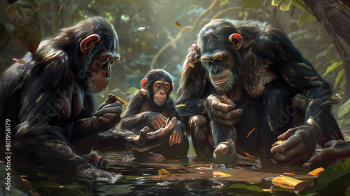 Cognitive Mastery: Chimpanzees Navigating Tools and Puzzles in Natural Habitat