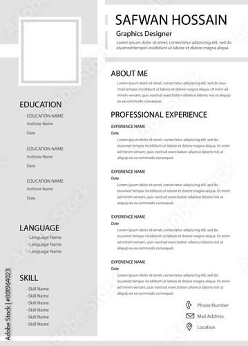 Modern Minimalist Company Interview CV Resume Template.Job Business Employment Professional Simple Infographic Elegant Cover Letter.Creative Personal Clean Profile Header Application Design