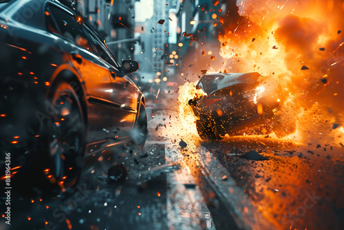 close up car accident in movie, Generative AI