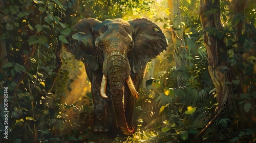 A majestic elephant standing in the dappled sunlight of a dense forest,4k wallpaper