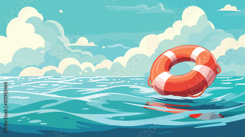 Lifebuoy ring floating on water Vector illustration.
