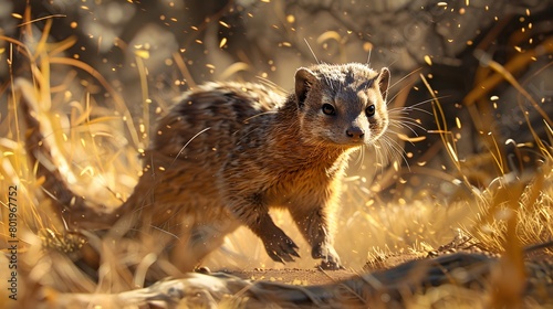 A nimble mongoose darting through the underbrush of a sunlit savanna 4k wallpaper