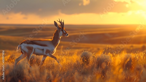 A solitary pronghorn antelope moving gracefully across the North American prairie,4k wallpaper