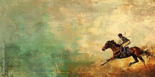 The background is completely mix Brown and Green with no texture and the Horse Racing is in the right hand side