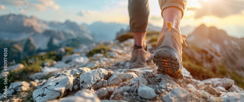 Person walking up mountain with feet in air