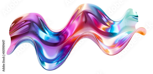 Fluid abstract wave in iridescent colors, cut out - stock png.