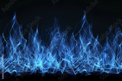 A holographic flame rendered in intricate neon blue lines against a dark, isolated background. 