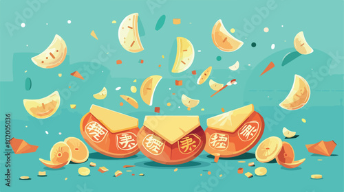 Fortune cookies with envelope and Chinese symbols