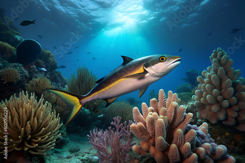 remora fish surrounded by beautiful coral