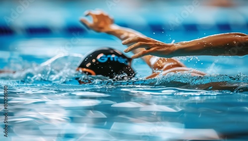 Focused swimmer in freestyle stroke at summer olympics displaying unwavering determination