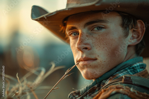 Generative AI picture Portrait of wild west retro movie western city town with cowboys and cowgirls and horses