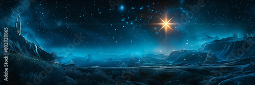 photo in celestial brilliance, the Guiding Star of Bethlehem illuminates the night sky, evoking the magic and wonder of Christmas, creating a captivating background picture for spi