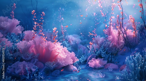 Illustrate a magical underwater world at dusk