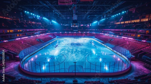 Vibrant Aerial View of Ice Hockey Arena, Capturing the Grandeur and Excitement of the Game