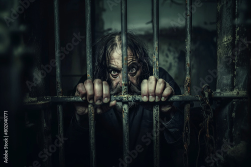 Verbrecher im Gefängnis hinter Gittern