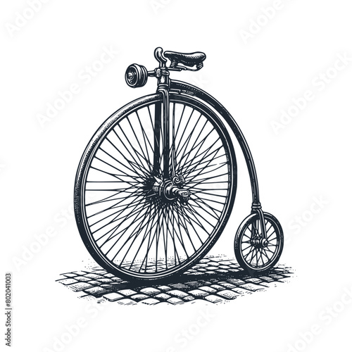 The penny farthing retro bike. Rough sketch. Vector illustration. 