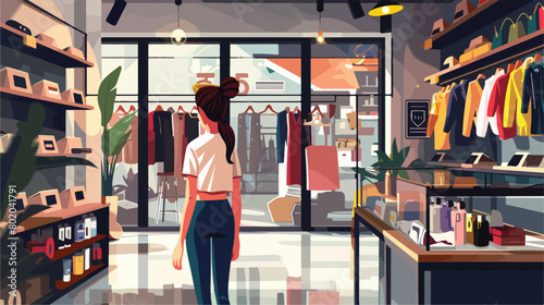 Female seller in modern clothes store Vectot style vector