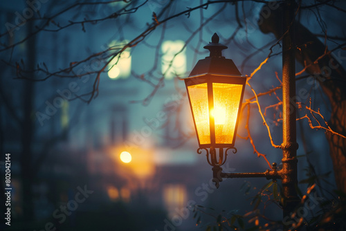 The radiant glow of a street lamp on a misty evening