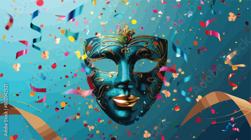 Festive mask with confetti on color background Vector