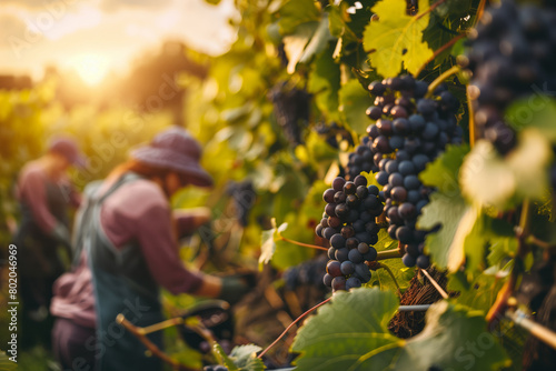 Farm Workers Harvesting grape in the Field. Workers picking fresh ripe fruit.