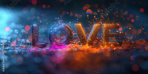 Schriftzug Buchstaben in Neon mit Wort LOVE zum Valentinstag und Muttertag für verliebte Menschen, ai generativ