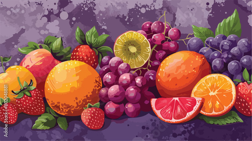 Composition with ripe fruits on color background vector