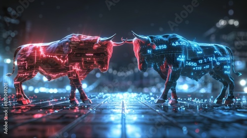 Bullish and bearish market, bulls face to face