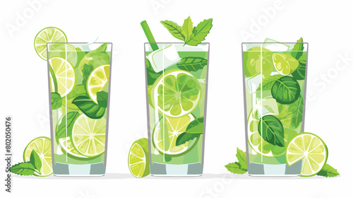 Glass of fresh mojito on white background Vector style