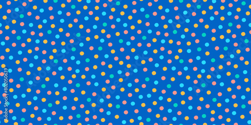 Bright blue colorful confetti seamless pattern. Hand-drawn polka dot texture background. Fun kids textile, paper print.