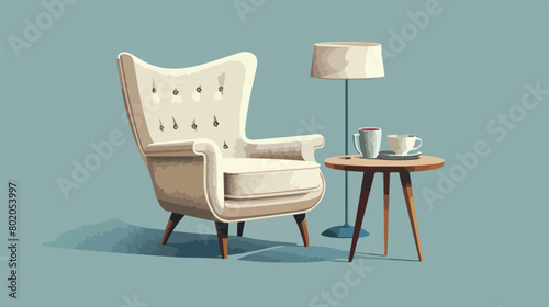 Grey armchair and table on blue background Vector style