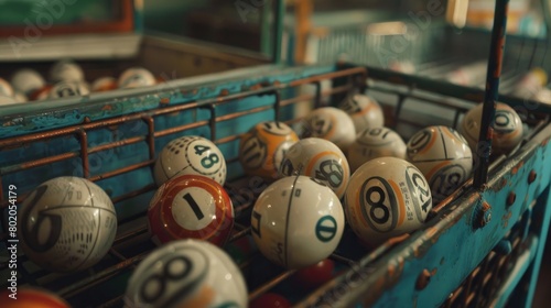 A close-up shot of a bingo cage filled with numbered balls, ready to be drawn for a thrilling game of chance on National Bingo Day.