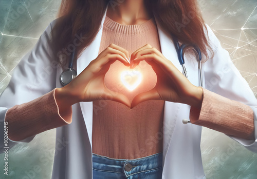 Eine Frau im weißen Arztkittel formt das Herzzeichen mit ihren Händen