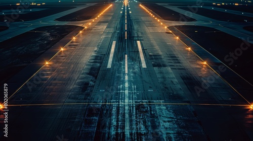 Airport Runway at Night with Perfect Focus Generative AI