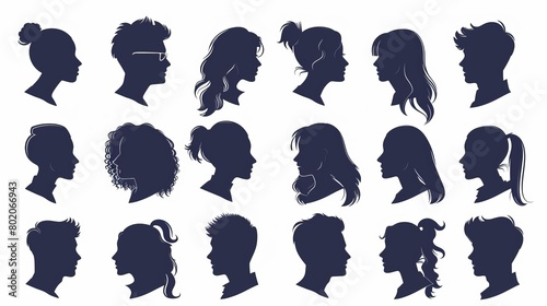 Anonymous Avatar Portrait Silhouettes: Modern Vector Illustration Set of Faceless Female and Male Characters with Long and Short Hair, Minimalistic User Profiles for Graphic Design Projects