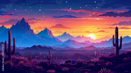 Phoenix USA desert cityscape with iconic cacti and mountain ranges