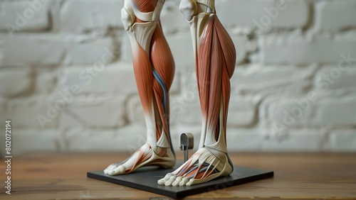 Detailed anatomical model depicts human leg muscles tendons and bones clearly. Concept Anatomy Model, Human Leg Muscles, Tendons, Bones, Detail Display