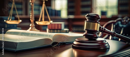 Judges gavel and book on table