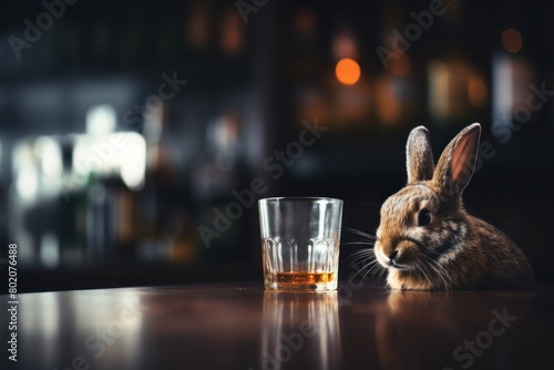 Drinking rabbit with alcohol in a pub.