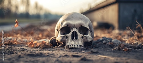 Human skull lying on the ground