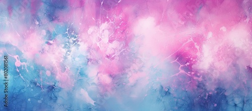 Abstract painting of blue, pink, and white