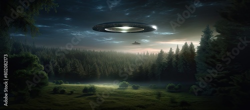 Alien flying over a forest