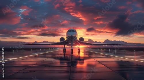Supersonic Aircraft Launch, Next-Gen Jet Taking Off from a Futuristic Airport at Dawn