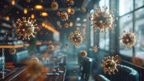 3D Rendered Virus Particles in a Stylish Bar Environment
